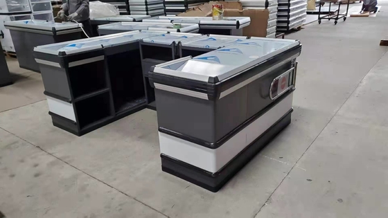 Stainless Steel Supermarket Checkout Counter With Conveyor Belt