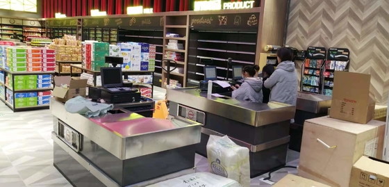 Stainless Steel Supermarket Checkout Counter With Conveyor Belt